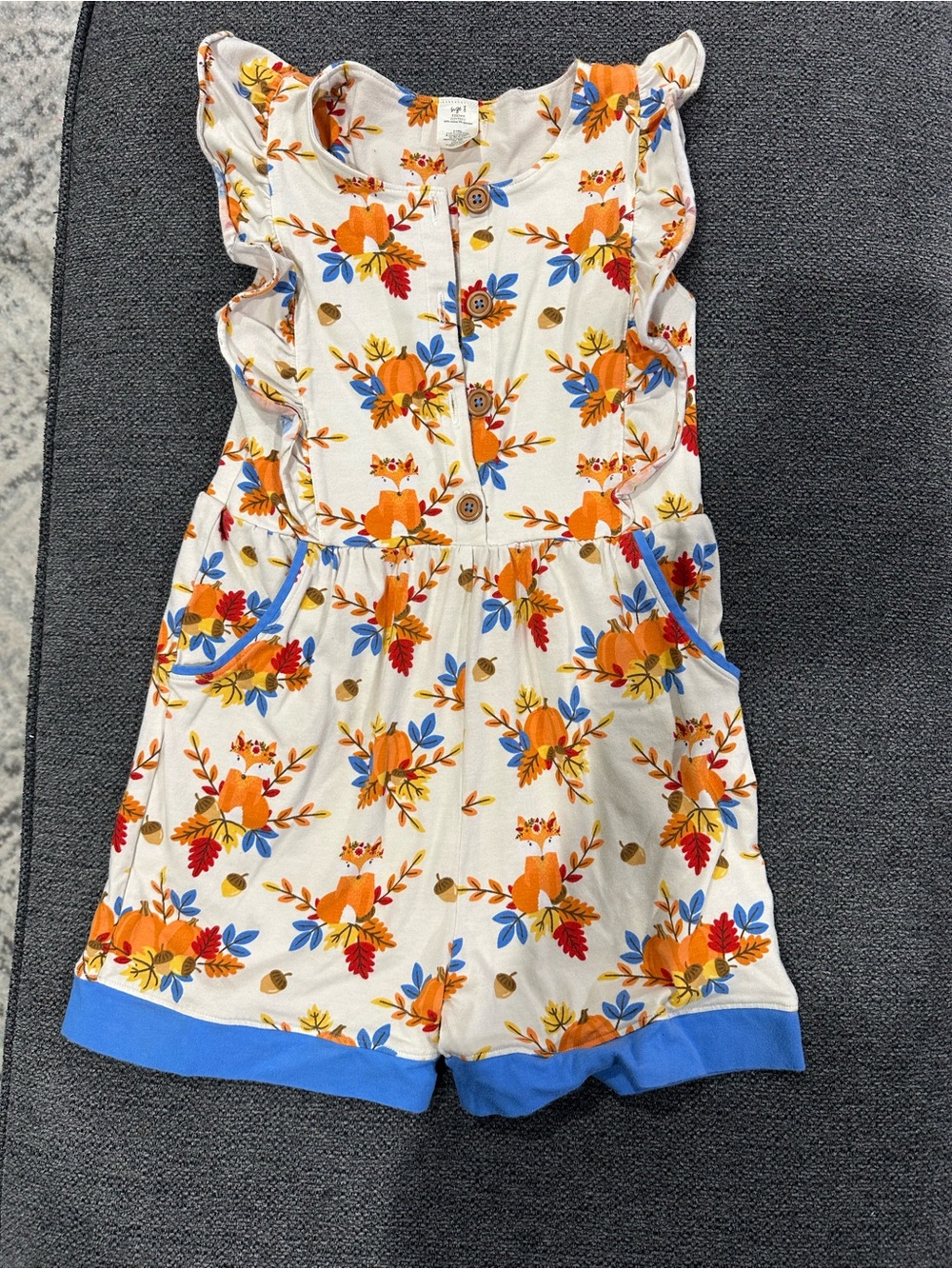 Eleanor Rose Cream Romper with Orange Fox & Blue Trim